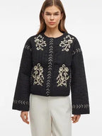 Embroidered  Quilted Black Jacket