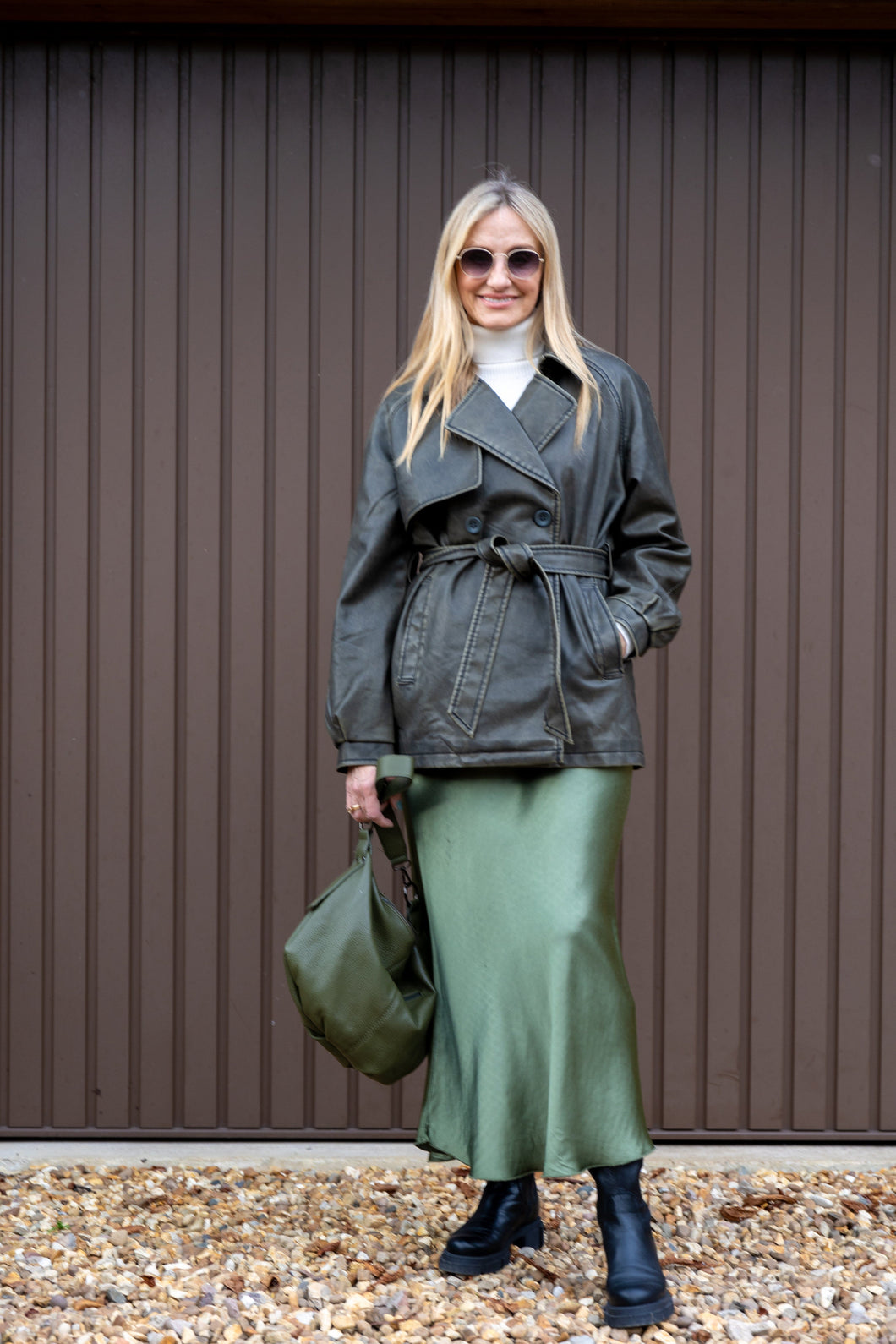 Faux Leather Short Trench