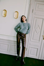 Burgundy Faux leather Straight Leg Trousers