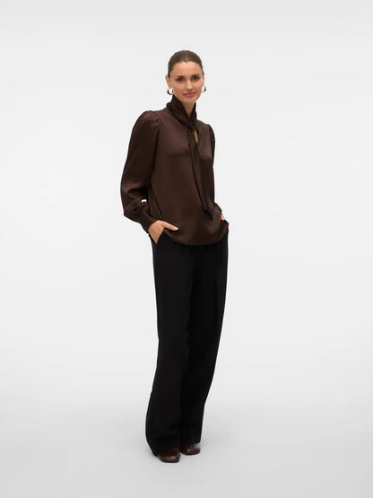 Chocolate Neck Tie Blouse