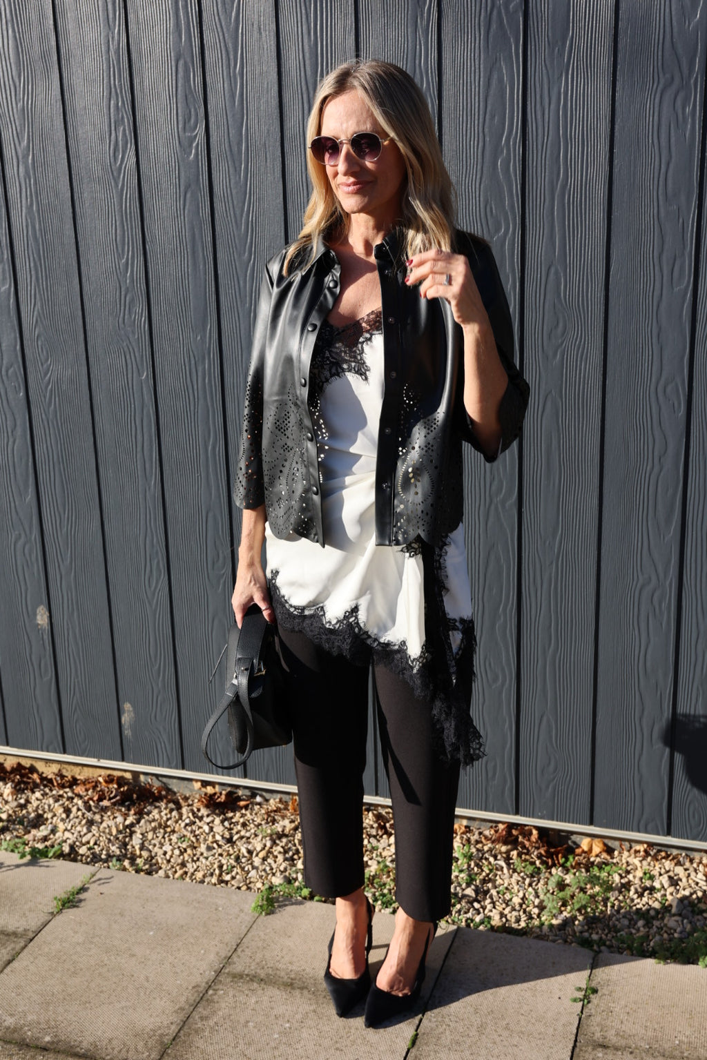 Faux Leather Laser Cut Shirt