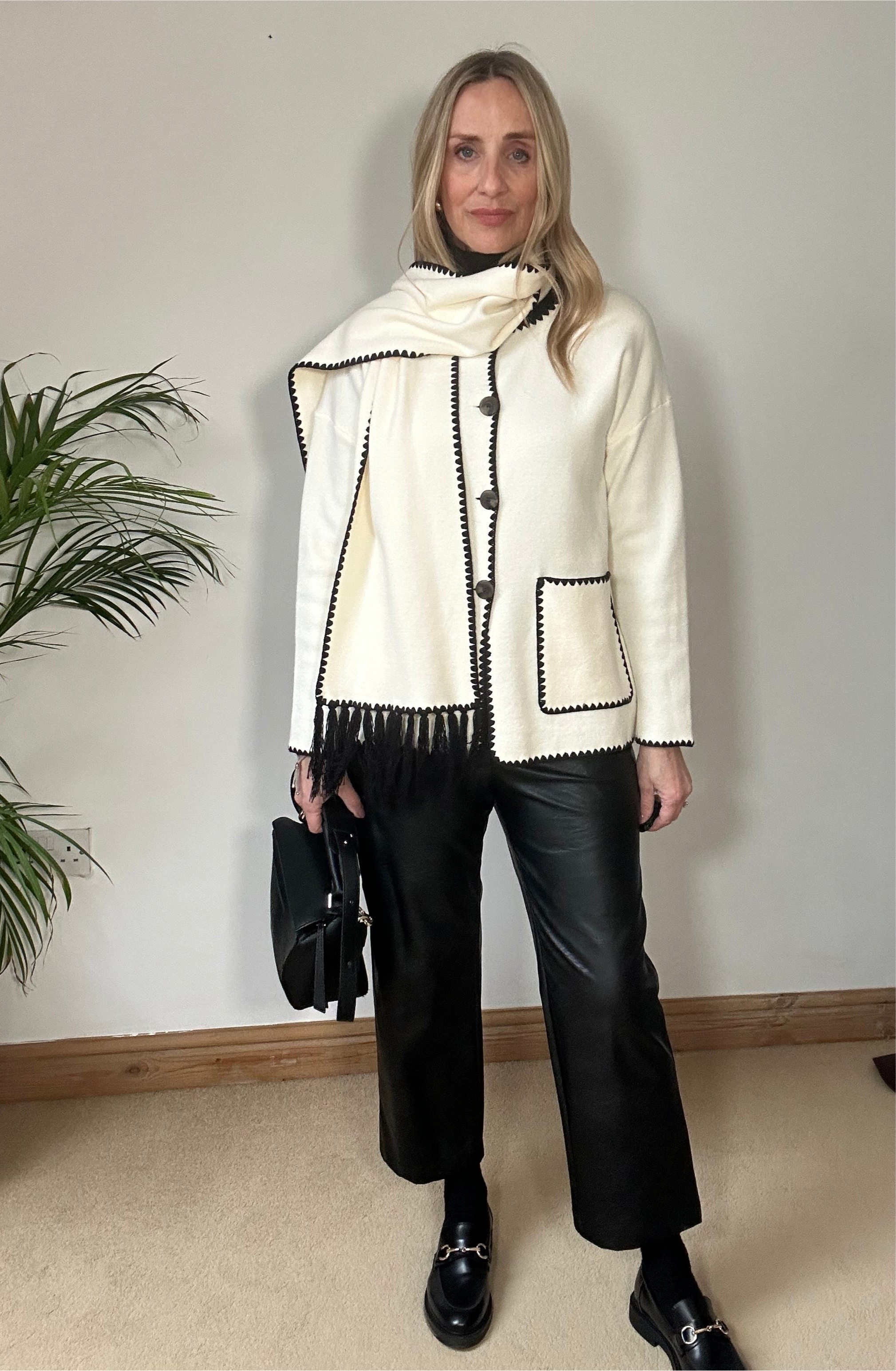 Knitted Jacket with Scarf - Cream