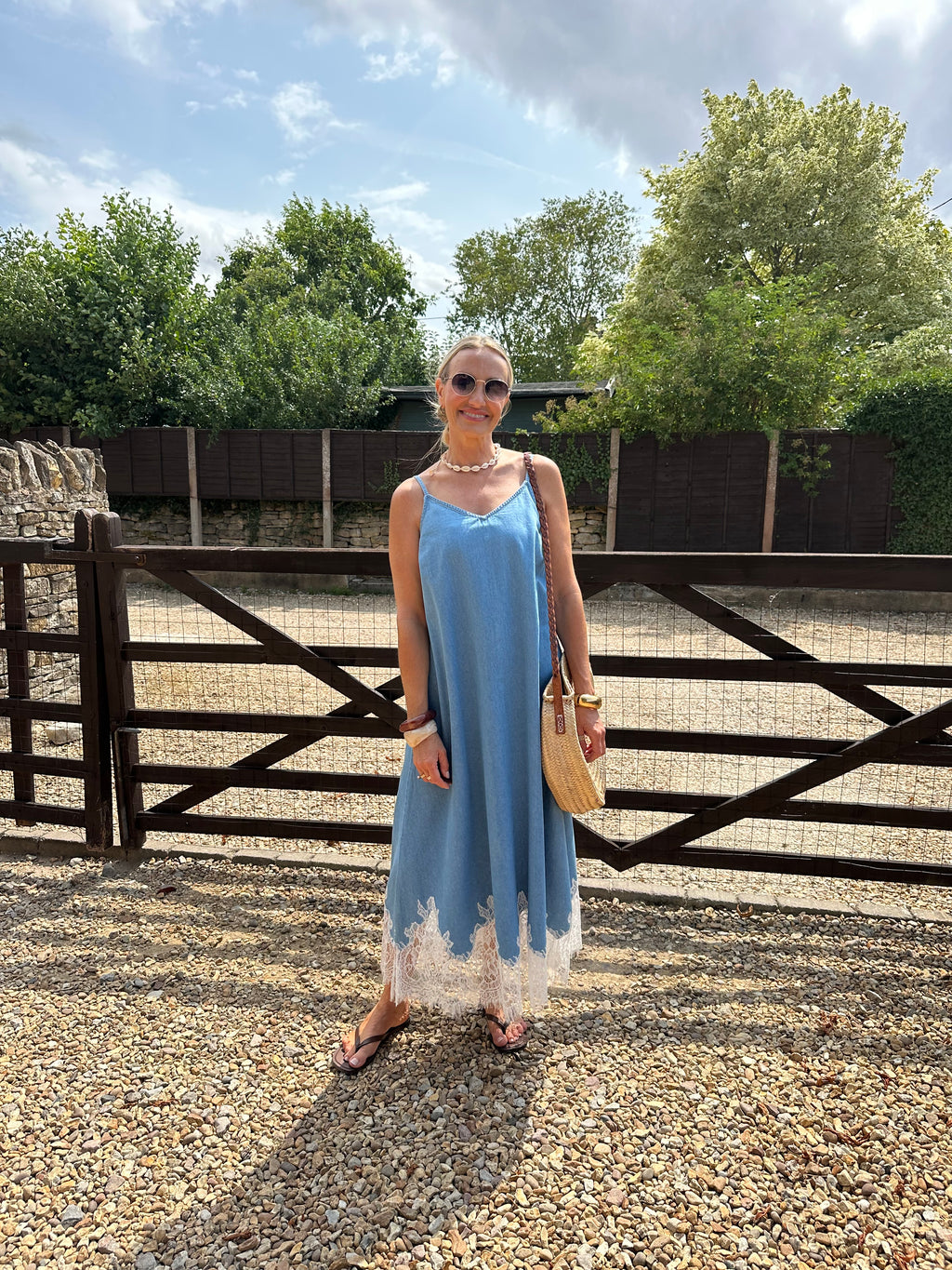 Denim and Lace Slip Dress