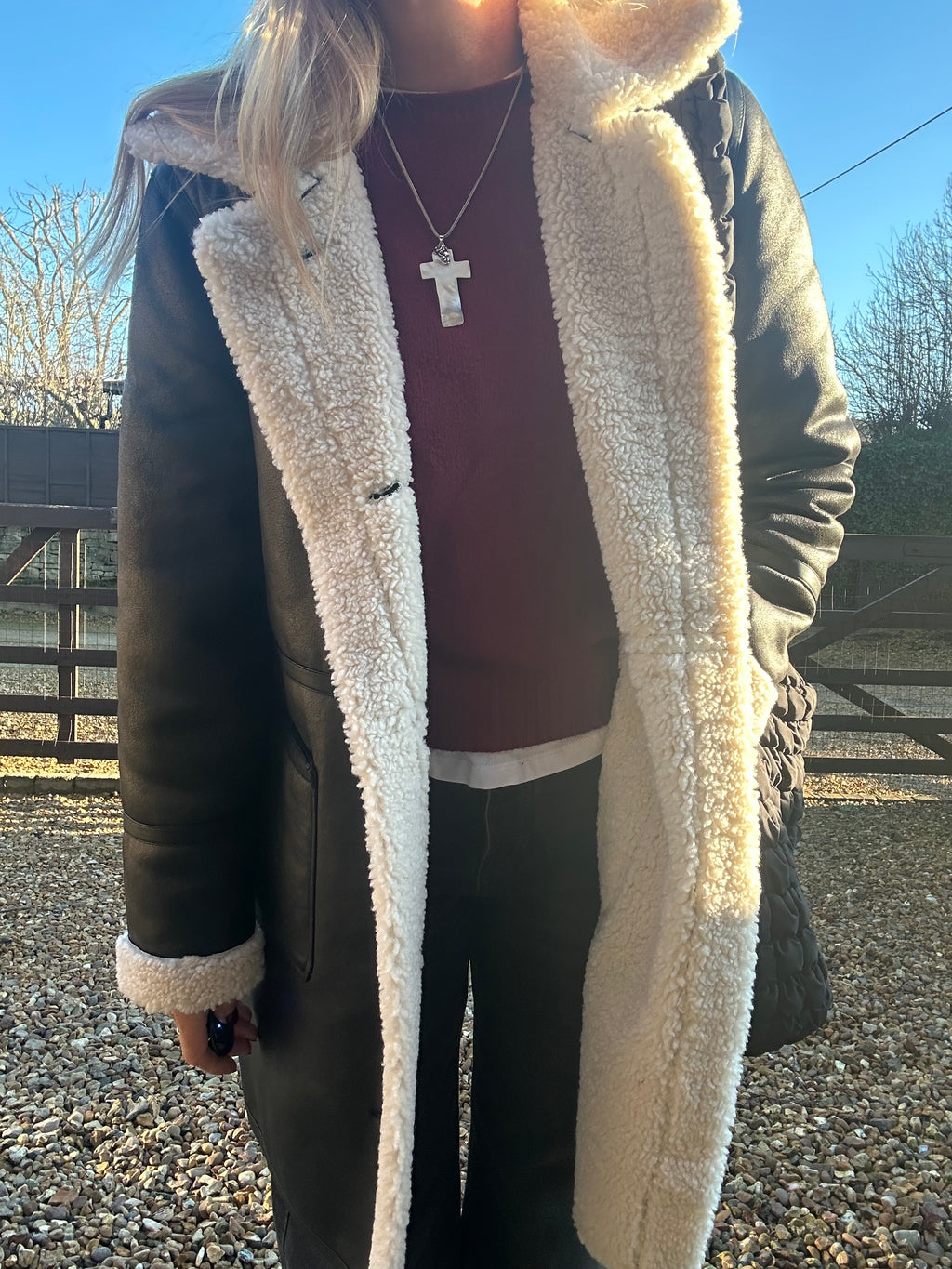 Faux Leather, Shearling Lined Coat