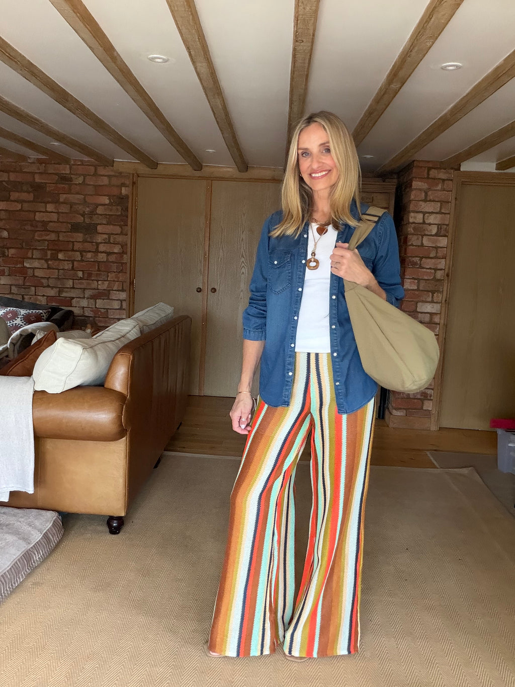 Striped Crochet Trousers (aqua)