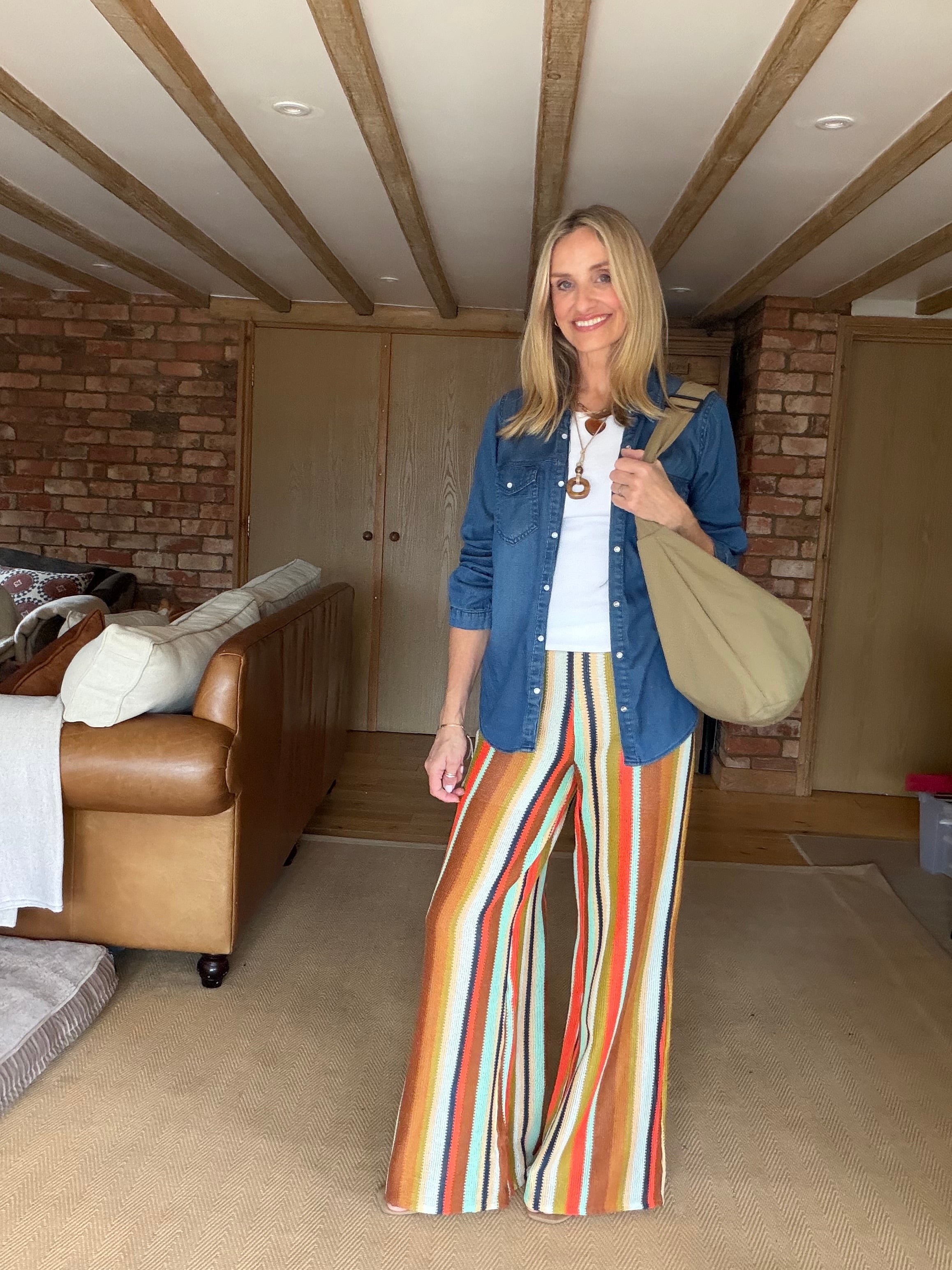 Striped Crochet Trousers (aqua)