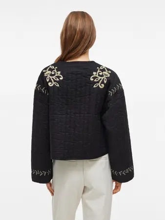 Embroidered  Quilted Black Jacket