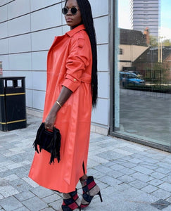 Faux Leather Trench Coat