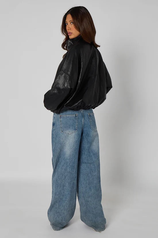 Funnel Neck PU Jacket