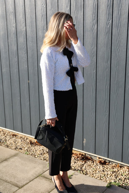 White Sequin Jacket With Bows