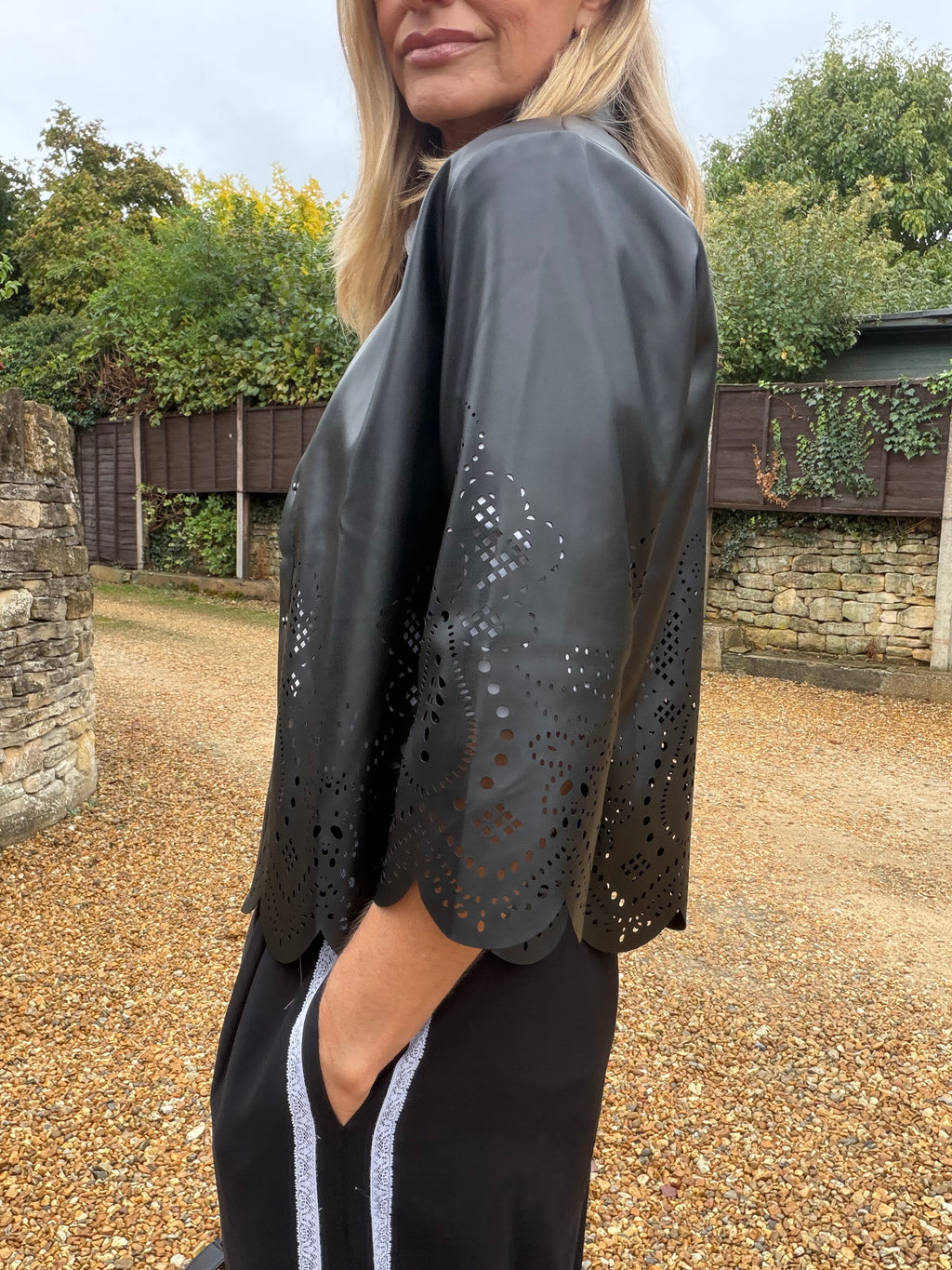 Faux Leather Laser Cut Shirt