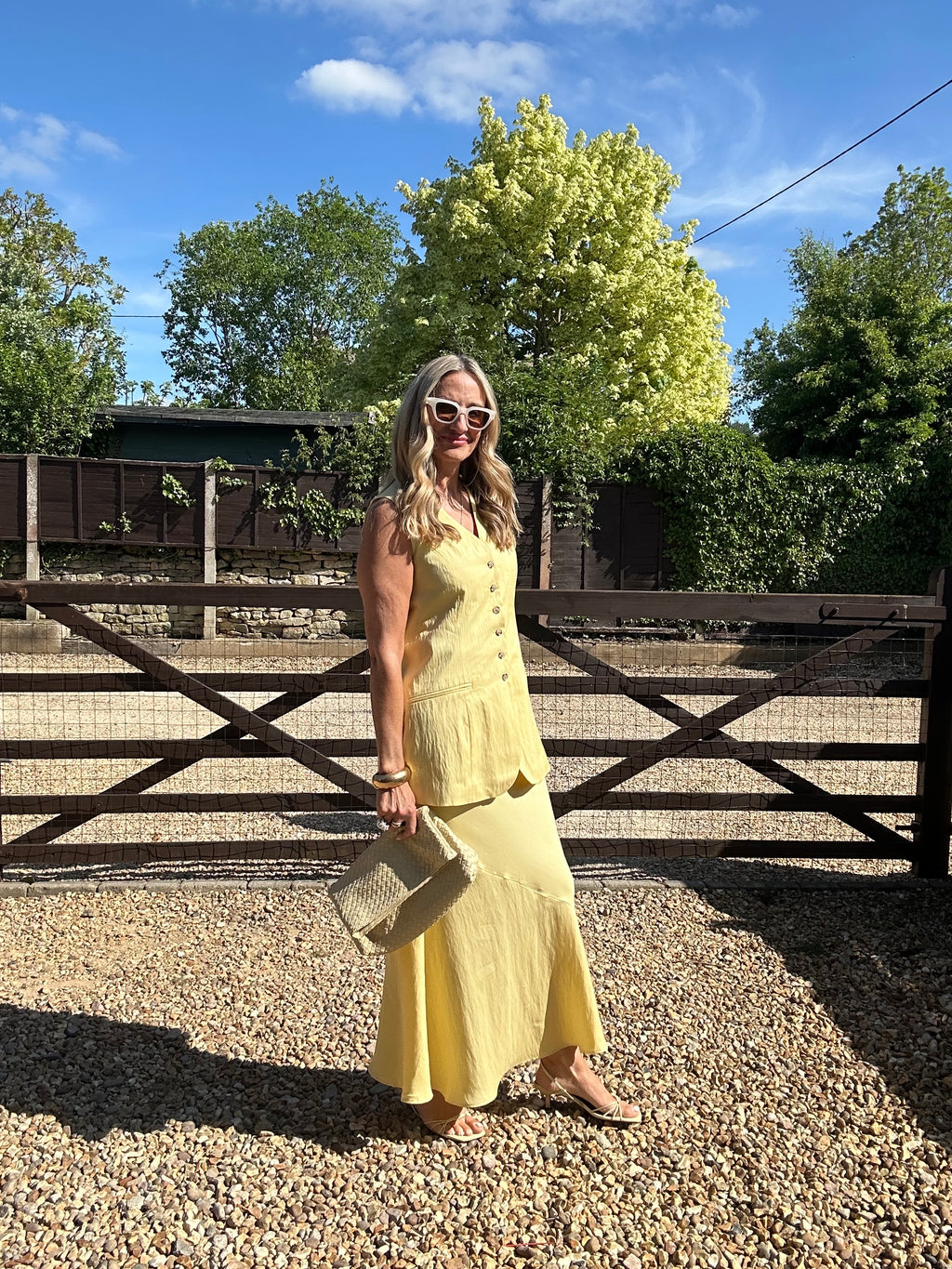 Lemon Longline Waistcoat and Maxi Skirt Co-Ord
