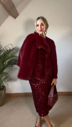 Burgundy Sequin Pencil Skirt