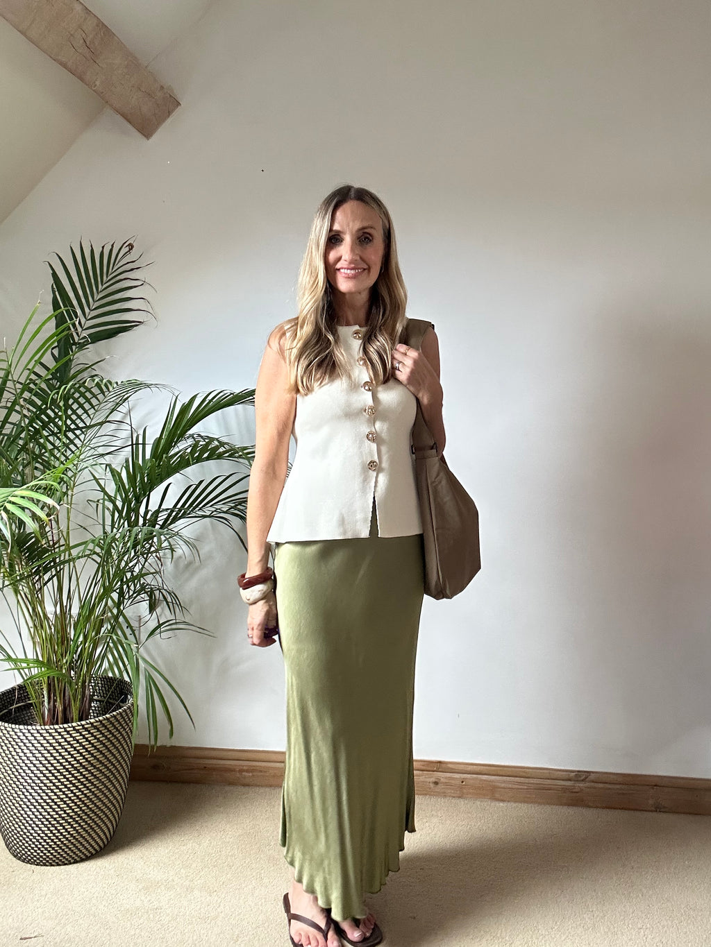 Satin Slip Skirt - light khaki