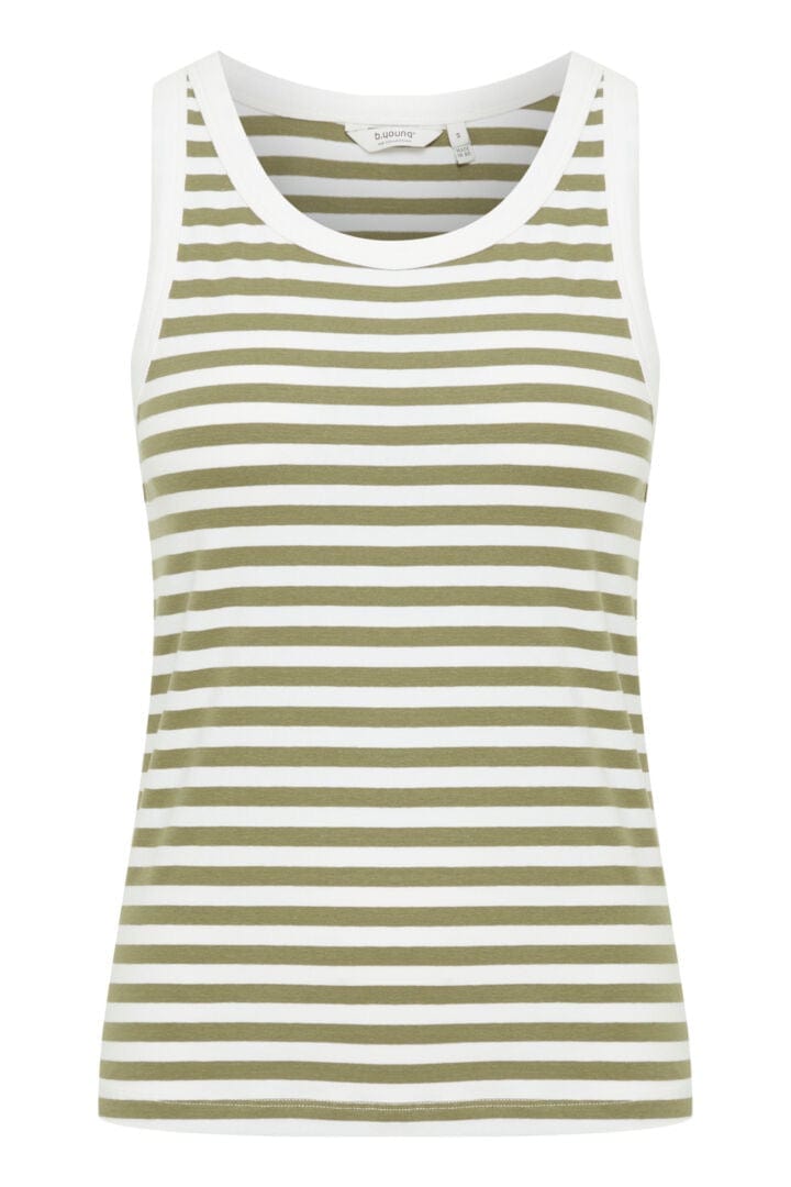 Khaki and White Stripe Vest Top