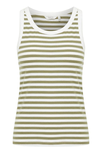Khaki and White Stripe Vest Top
