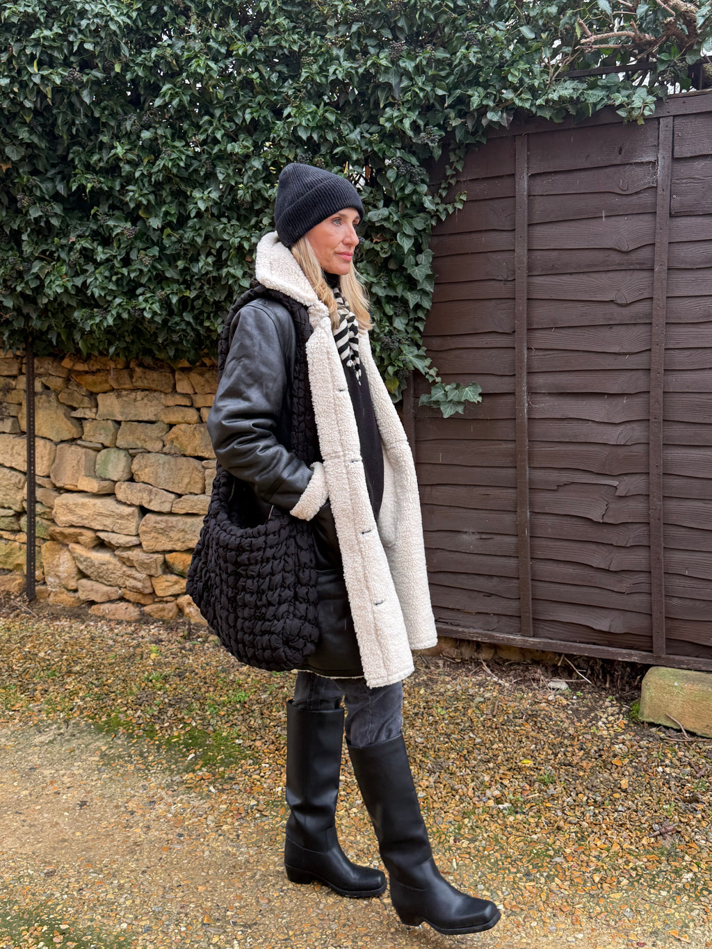 Faux Leather, Shearling Lined Coat