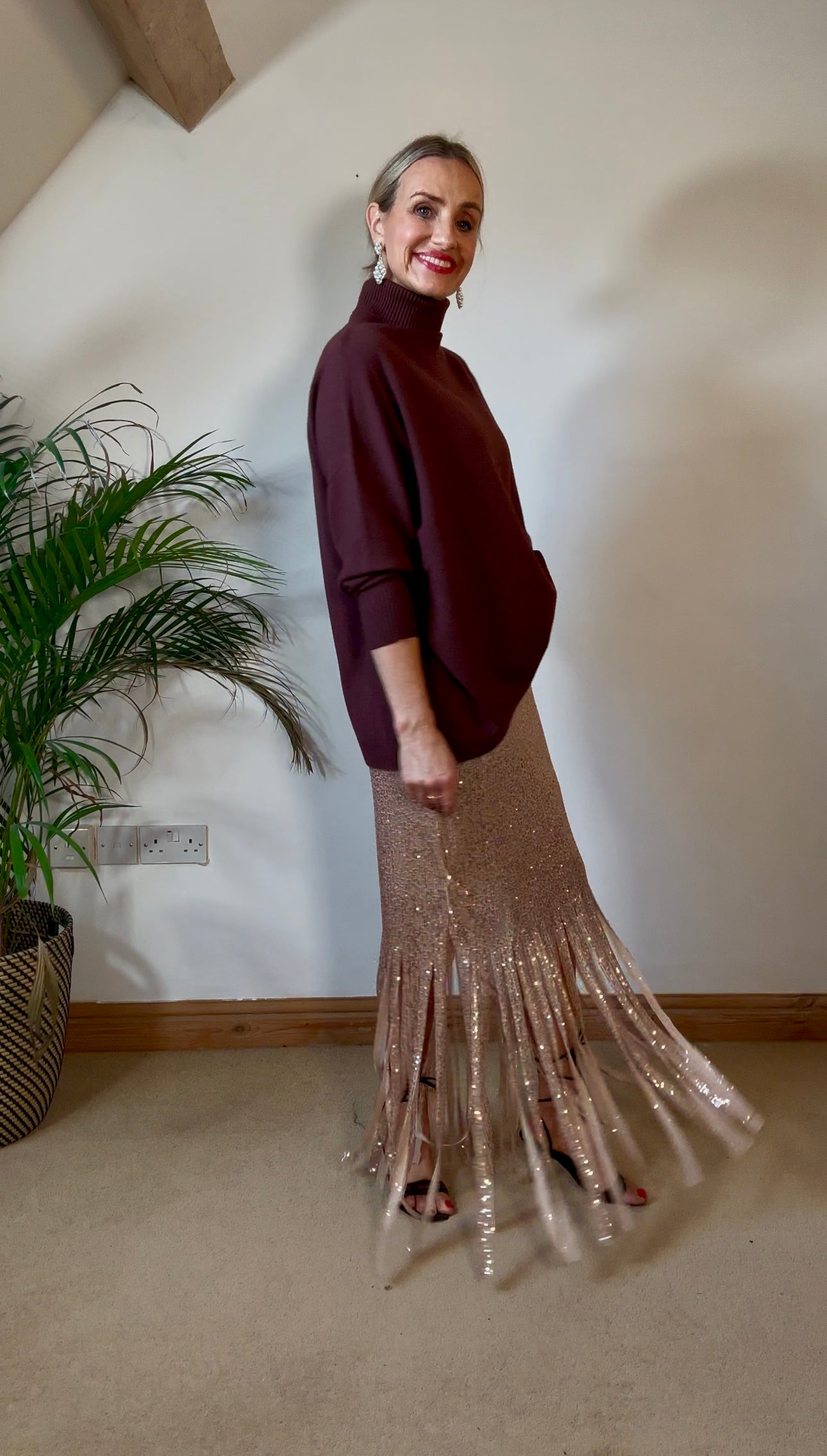 Fringed sequin skirt