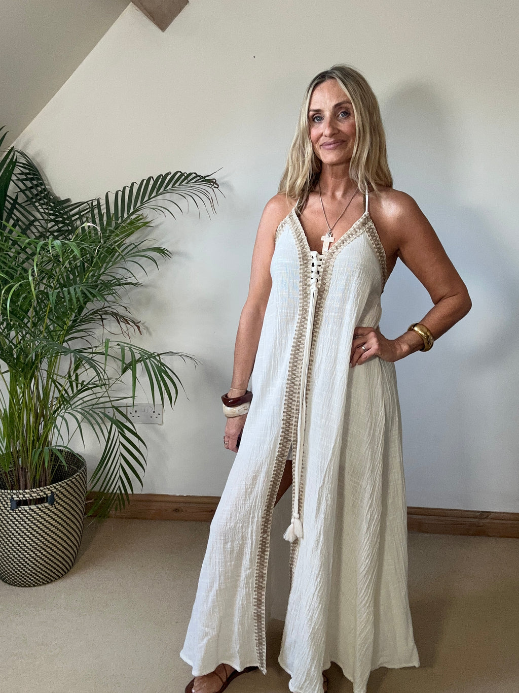 Boho Beach Dress With Woven Detail