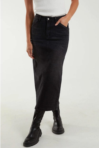 Black Denim Maxi Skirt