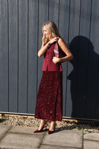 Sequin Maxi Skirt - Wine/ silver/black