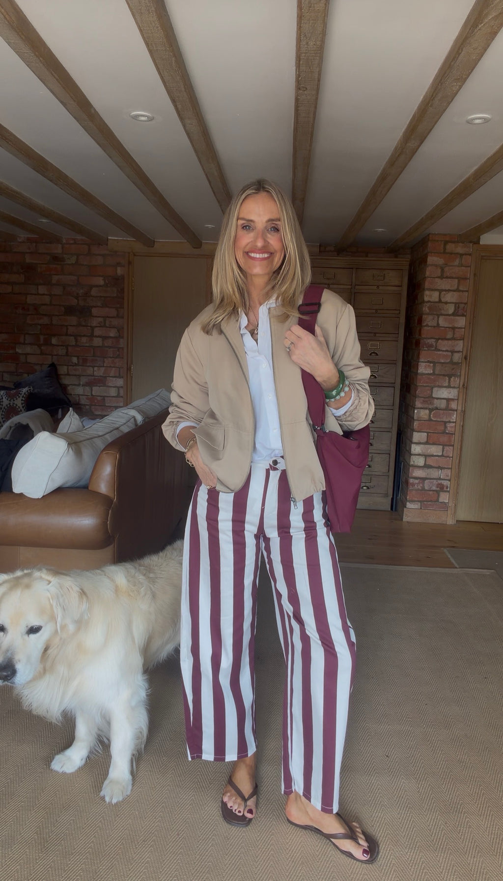 Stripe Barrel Leg Trousers