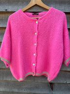 Short Sleeve Mohair Cardigan With Gold Lurex Details