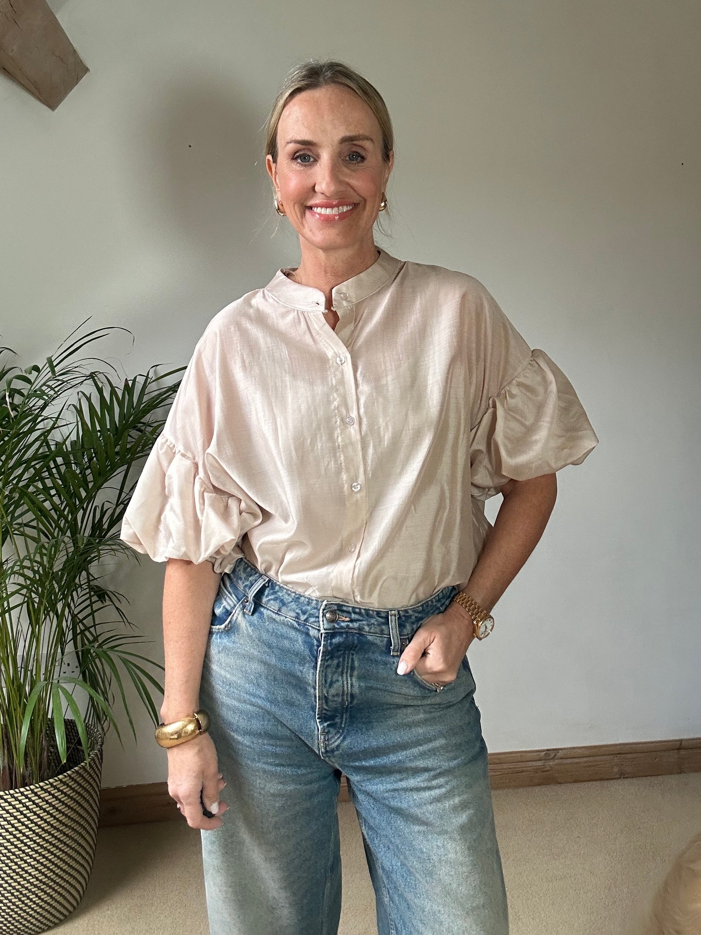 Sheer Puff Sleeve Blouse