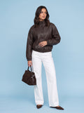 Brown Funnel Neck PU Jacket