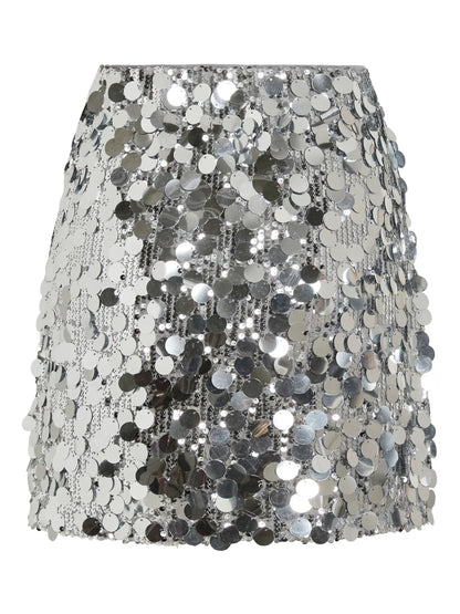 Silver Sequin Mini Skirt