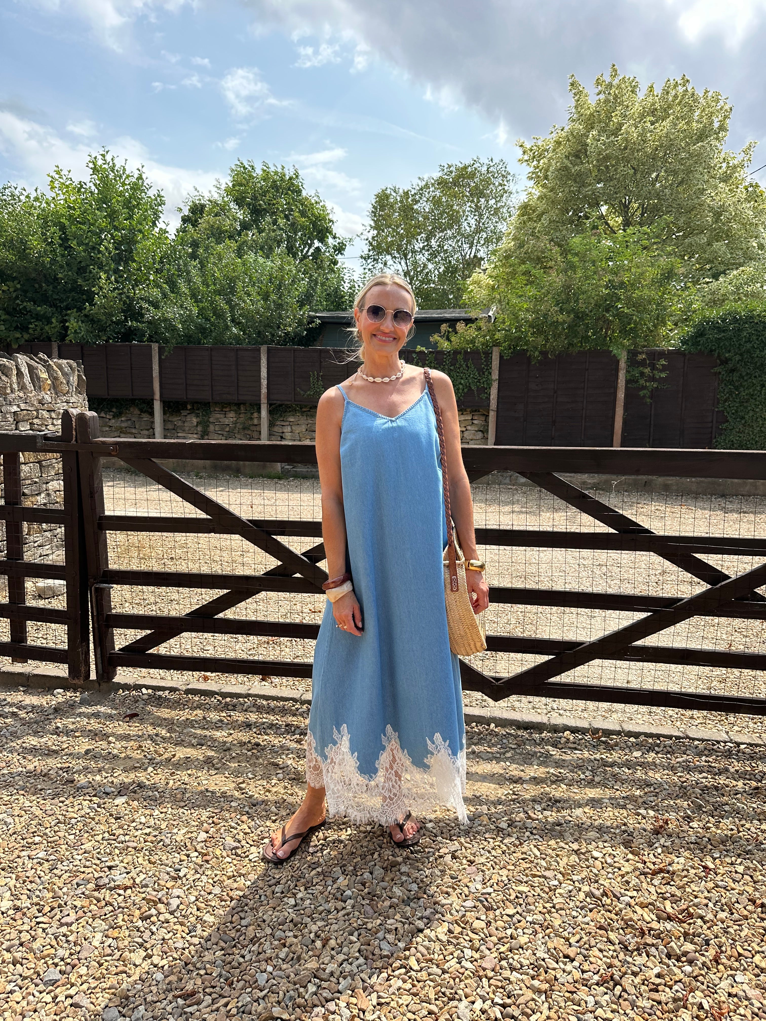 Denim and Lace Slip Dress