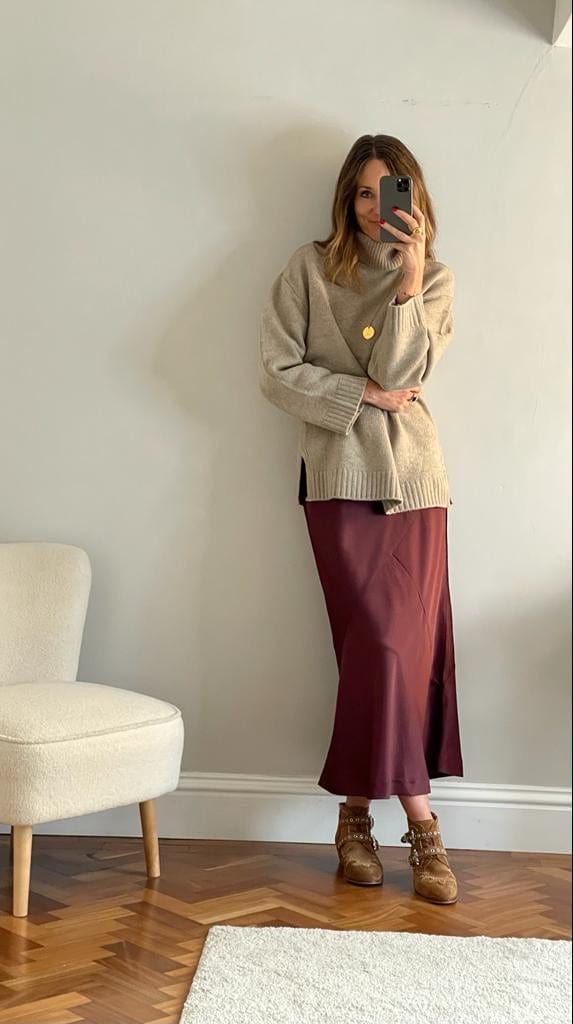 Longer length Satin Slip Skirt - Port