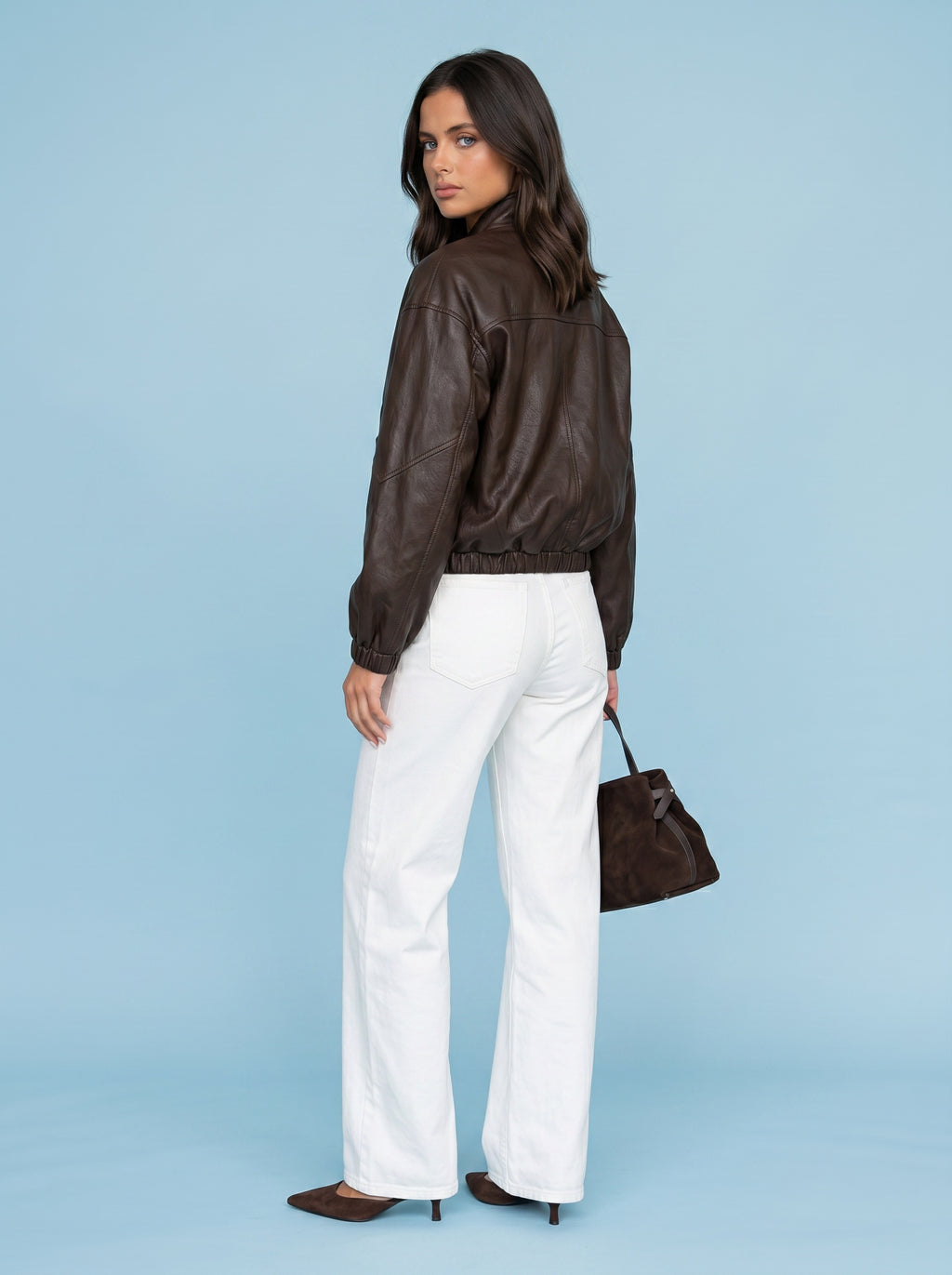 Brown Funnel Neck PU Jacket