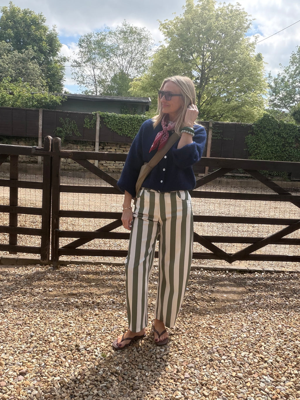 Stripe Barrel Leg Trousers