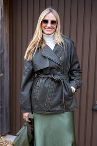 Faux Leather Short Trench