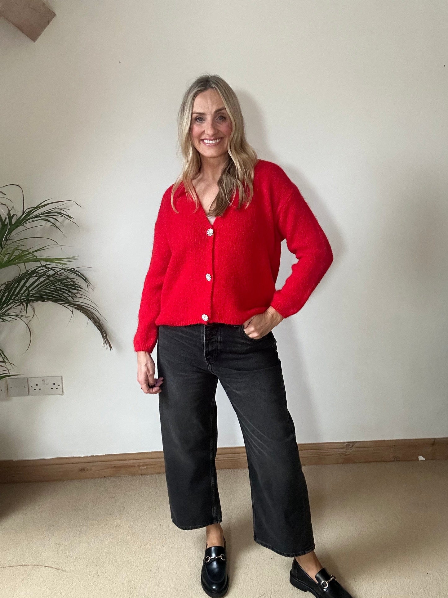 Diamonte Button mohairCardigan