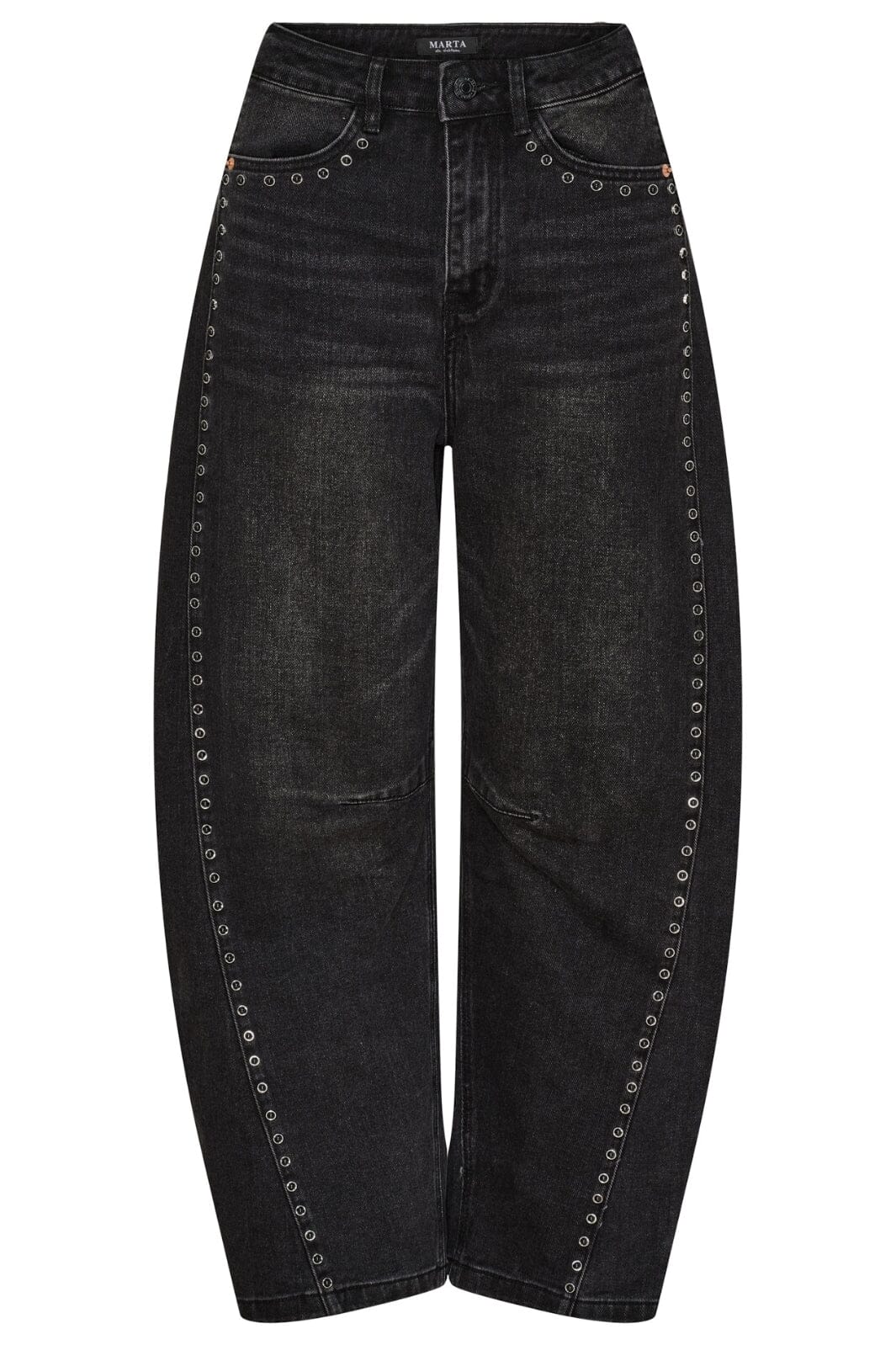 Studded Barrel Jeans - Black Washed