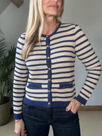 Navy Stripe Cropped Cardigan