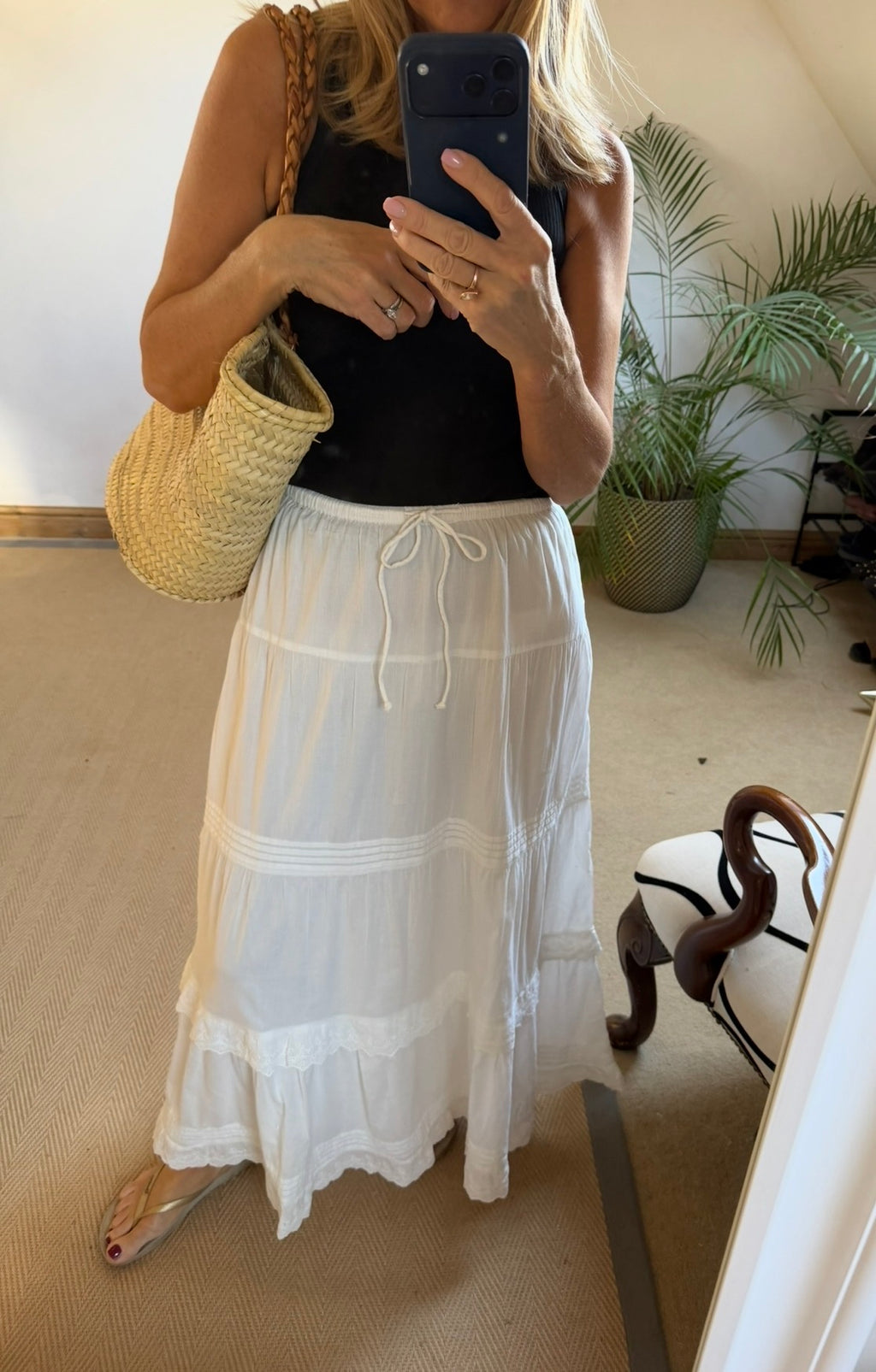 White Tiered Maxi Skirt