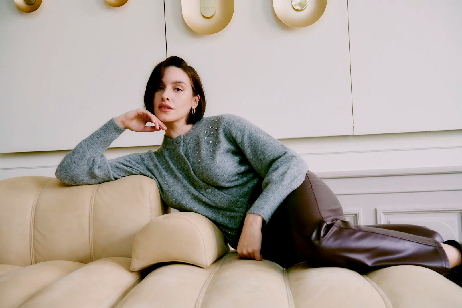 Burgundy Faux leather Straight Leg Trousers