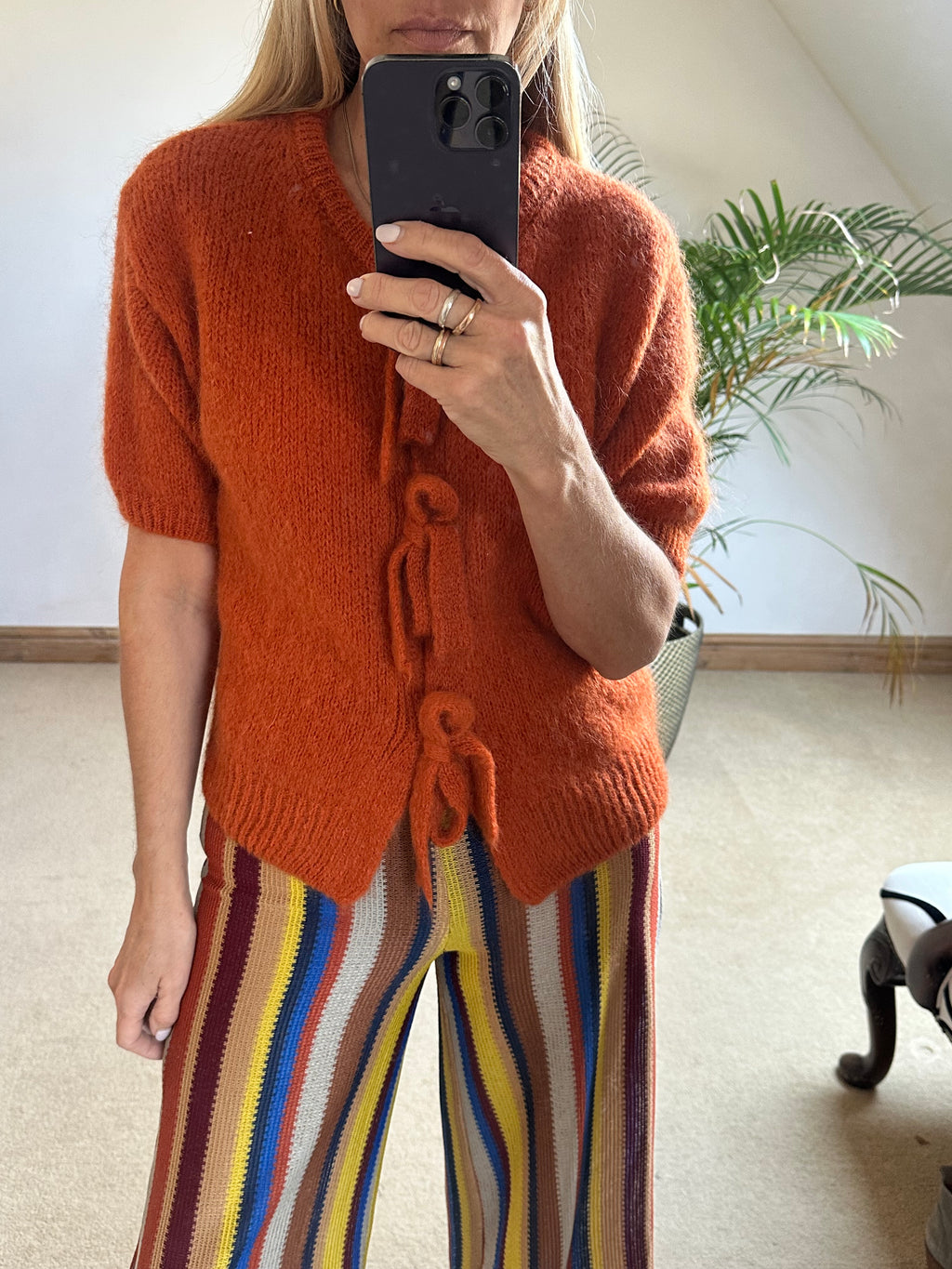 Tie Front Mohair Short Sleeve Cardigan