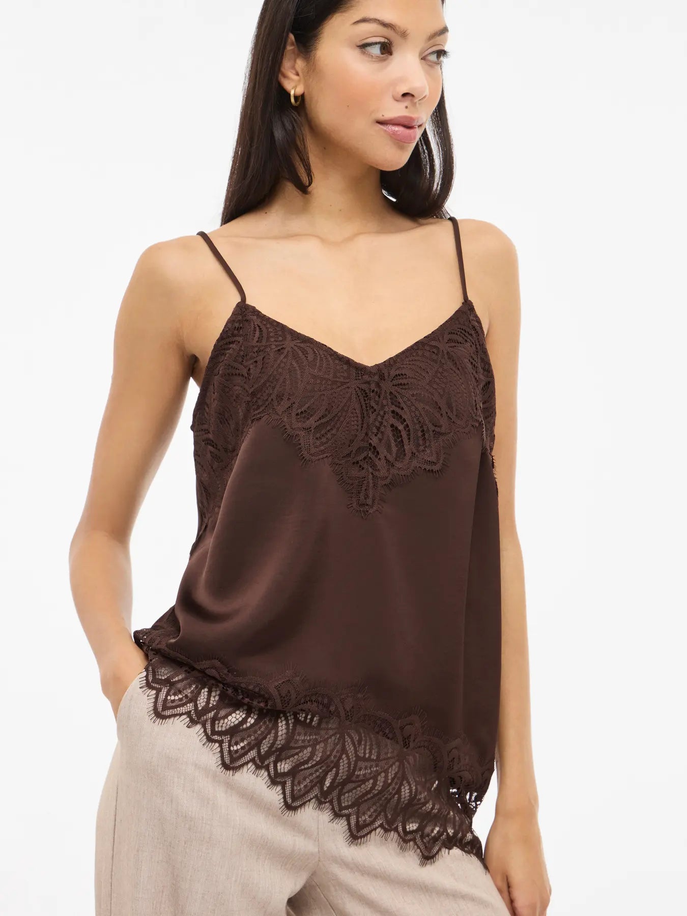 Asymmetric Satin and Lace Cami