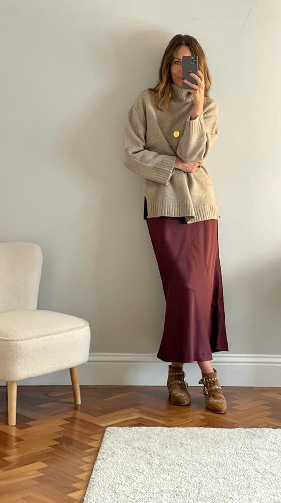 Longer length Satin Slip Skirt - Port