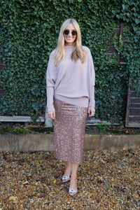 Sequin Pencil Skirt - Rose Gold