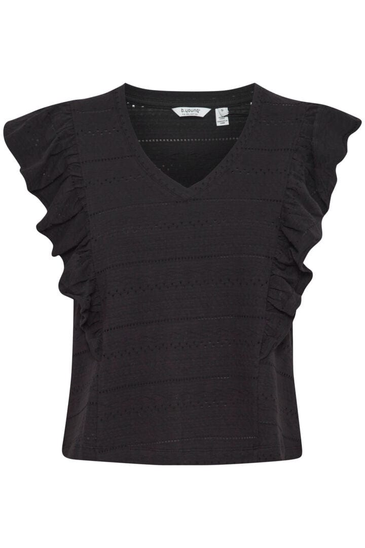 Black Tee With Frill Sleeves