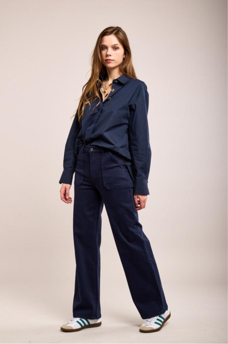 Flare Jeans With Pocket - Navy