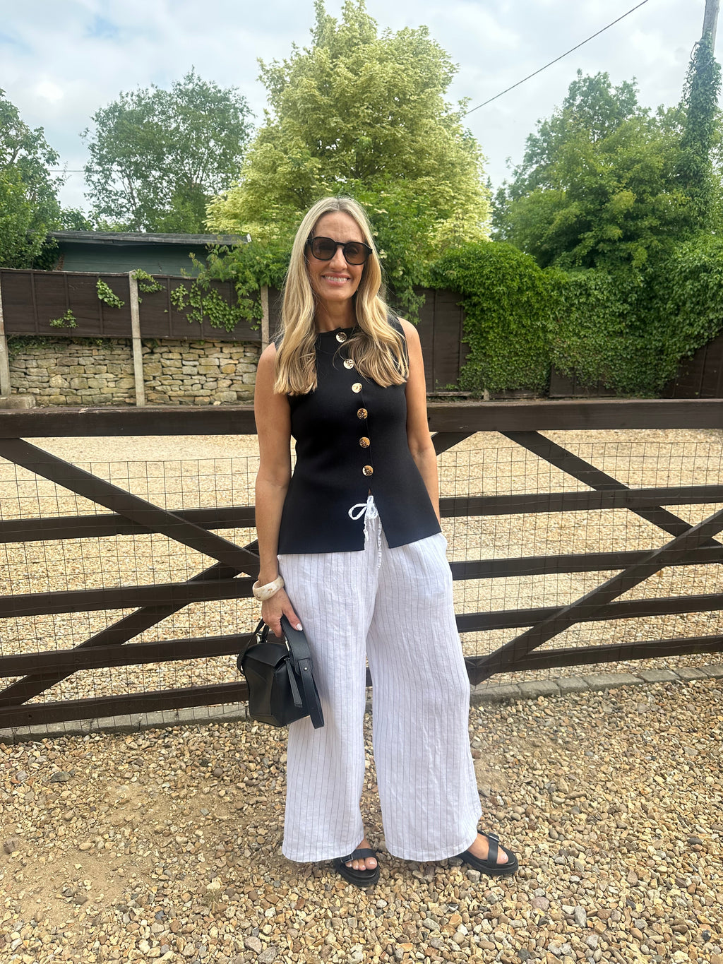 Wide Leg Linen Pinstripe Trousers