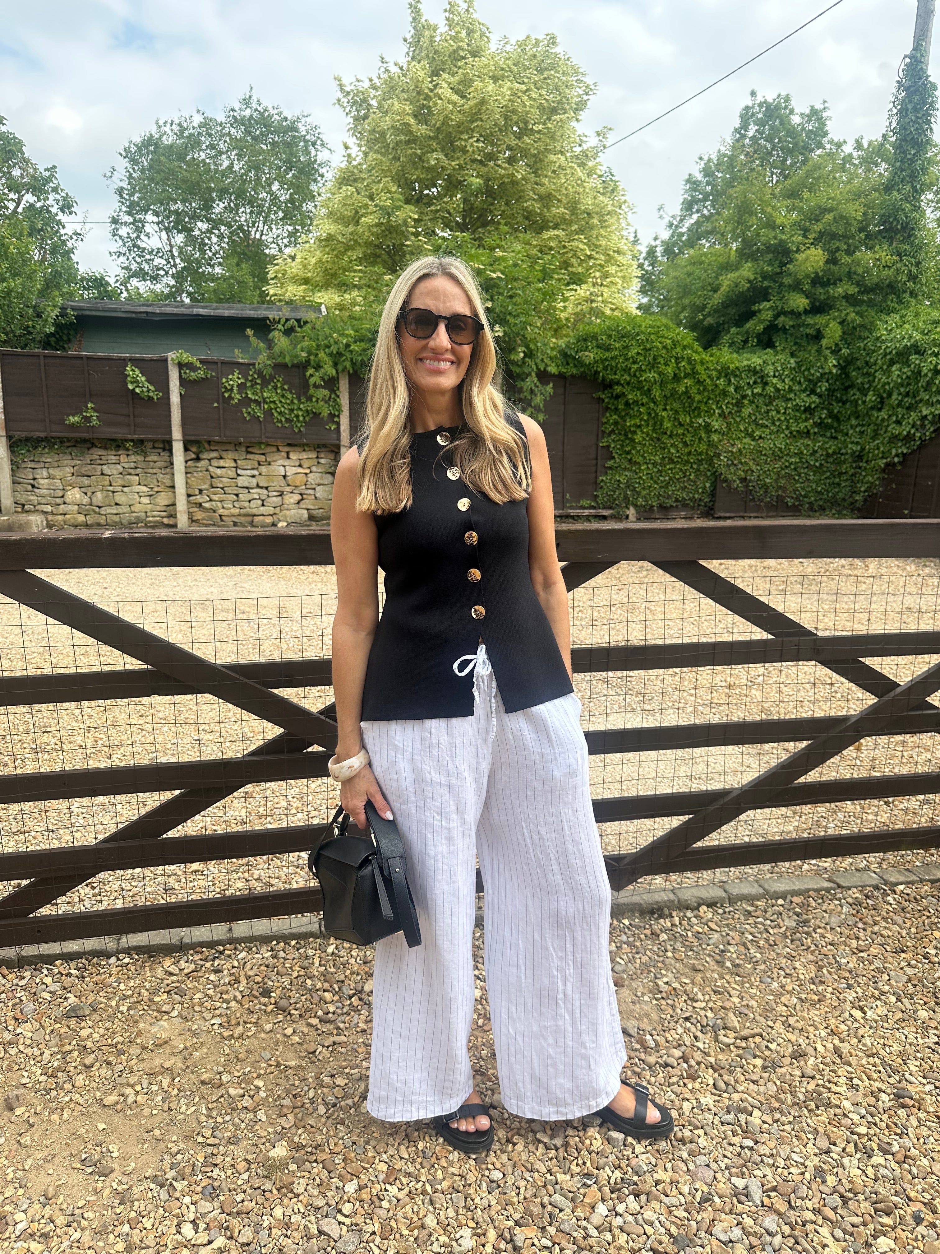 Wide Leg Linen Pinstripe Trousers