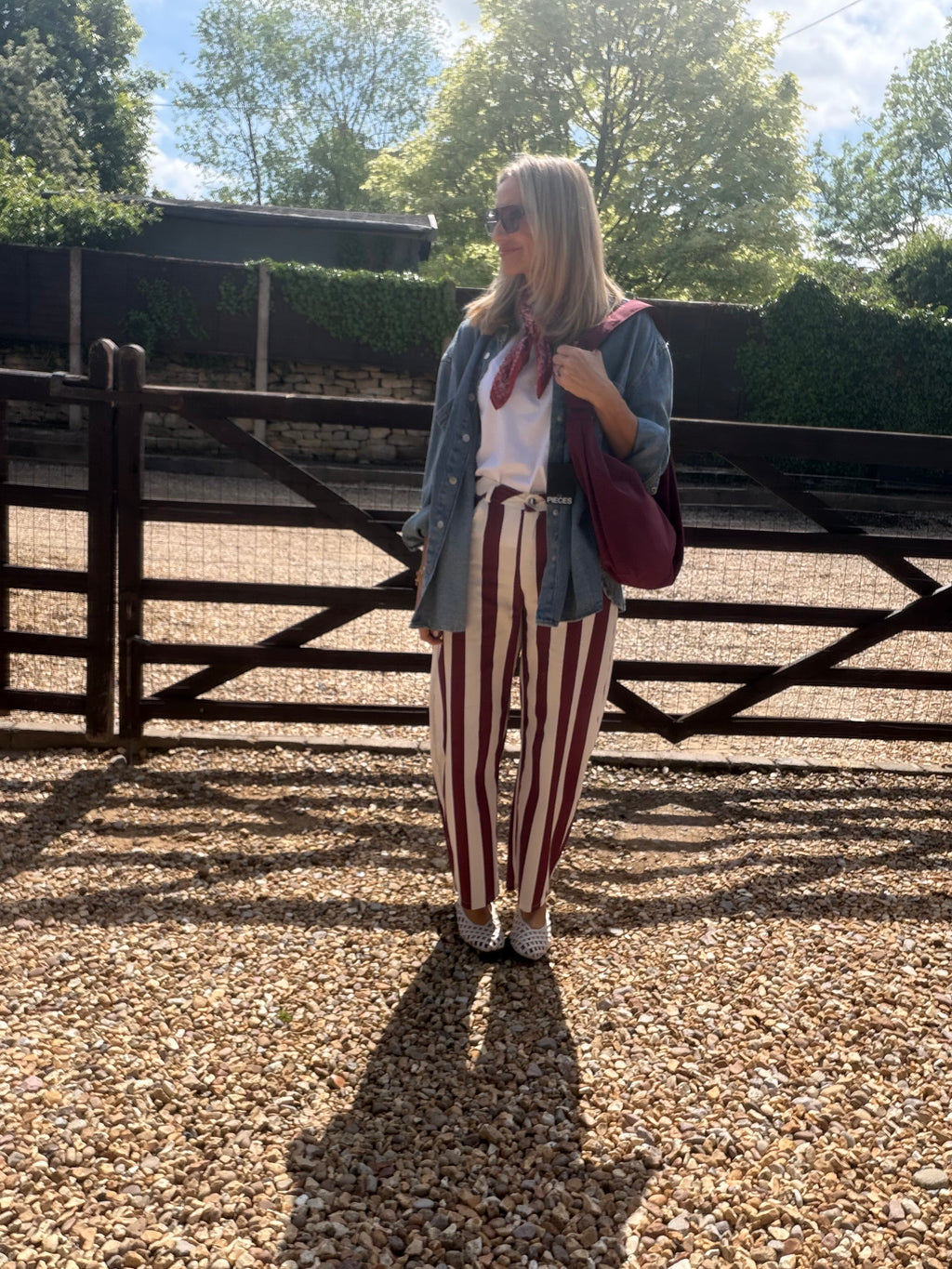 Stripe Barrel Leg Trousers