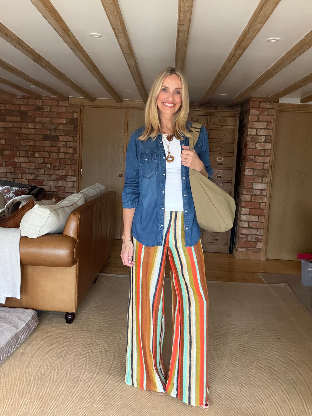Striped Crochet Trousers (aqua)